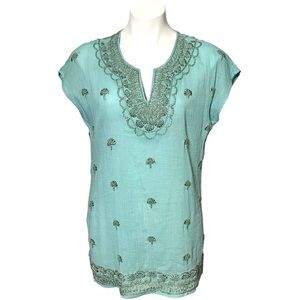 Tommy Bahama Split-Neck Embroidered Tunic/Beach Cover-Up Size Small